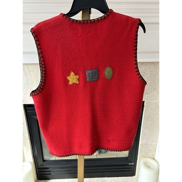 Marisa Christina Christmas Vest 100% Wool Red Patchwork Size Medium. - Picture 5 of 8